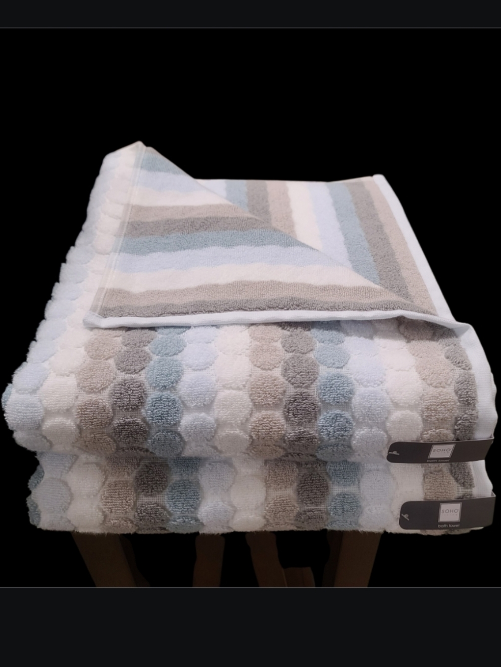 8pc Soho Living Bath Hand Washcloth Towel Set Striped Dot Blue Gray White New - Picture 4 of 7